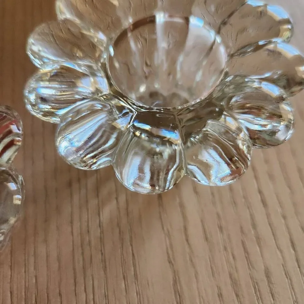 Clear glass floral candlestick holders tulip flared dinner candlelit table decor